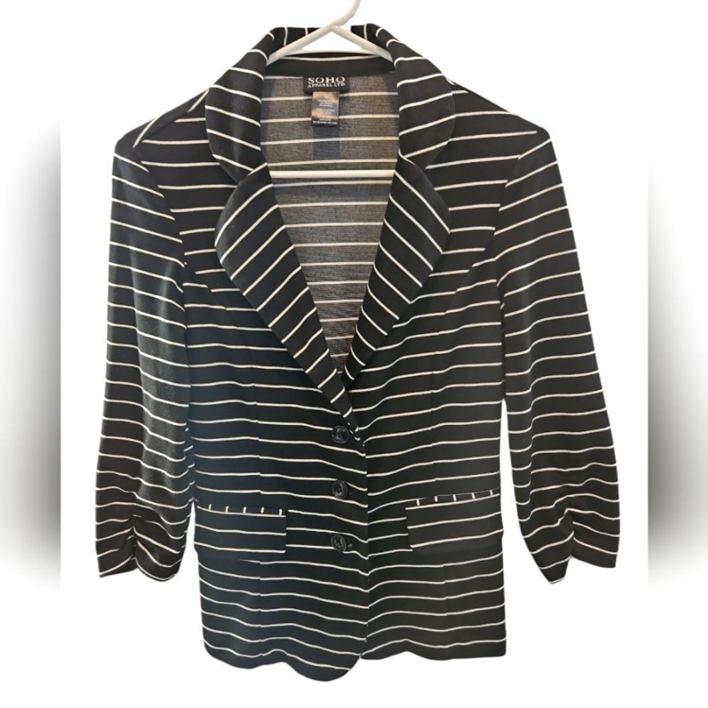 SOHO Apparel Ltd Size Medium Black White Stripe Suit Blazer Jacket Women Formal
